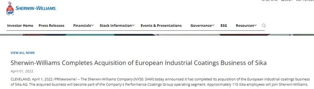 4月1日，宣偉在公司官網(wǎng)宣布，已經(jīng)完成了對西卡公司洲工業(yè)涂料業(yè)務(wù)的收購